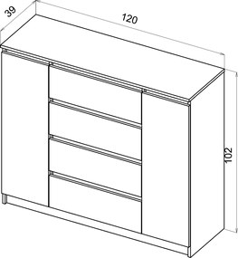 Komód 120 cm, 2 ajtóval és 4 fiókkal, kasmír színben. SIMPLE.