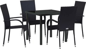 vidaXL Kert étkező szett 5 pcs Fekete Porszórt acél