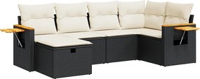 vidaXL 6 részes fekete polyrattan kerti ülőgarnitúra párnákkal