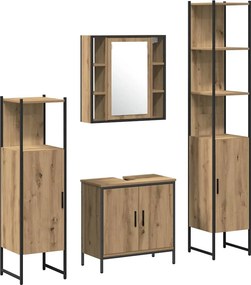 vidaXL Fürdőszoba bútor szett polcokkal tárolóval 4 pcs Barna Faanyag