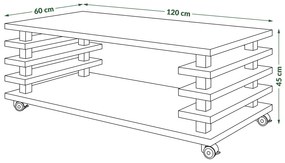 Mazzoni PORTO Beton Világos Atelier - MODERN DOHÁNYZÓASZTAL LAMELLÁKKAL 2az1-ben GÖRGŐS/FIX