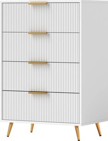 HOMCOM 4-Fiókos Komód Modern Hálószobai Komód Hullámos Fronttal Anti-Tip Fiókos Készlet Nappali és Előszoba 60x40x90 cm Fehér | Aosom