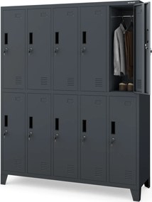 Fém öltözőszekrény BHP, 10 ajtós, BARTEK 1360 x 1720 x 450 mm, antracitszürke