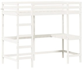 fehér tömör fenyőfa galériaágy íróasztallal 100 x 200 cm