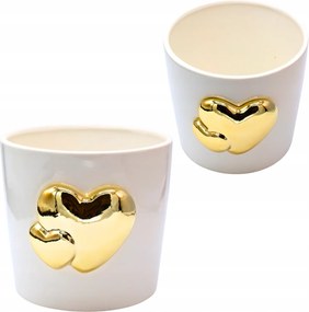 Kerámia kaspó fehér, arany szívecskékkel 18,5 cm