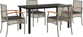 vidaXL 5 részes szürke polyrattan kerti étkezőgarnitúra párnával