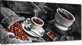 Vászonkép 115x55 Fekete-fehér kávés kép