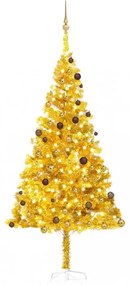 Aranyszínű PET műkarácsonyfa LED-ekkel és gömbökkel 240 cm