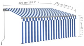 kék/fehér LED-es kézzel kihúzható napellenző redőnnyel 3x2,5 m