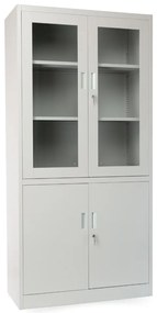 Univerzális fém szekrény osztott ajtókkal, 90 x 40 x 185 cm, hengerzár, szürke - ral 7035