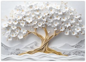 Üveg kép – 3D elegáns életfa virágokkal (70x50 cm)