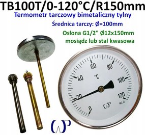 Bimetál hőmérő TB100T/0-120°C/R150 sárgaréz védőburkolat G1/2" 12x150mm