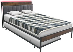 Ágy ágyráccsal és kihúzható pótággyal, 160x200, fekete/szürke, NORDO