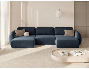 Sötétkék zsenília kinyitható-tárolóhelyes (U alakú) sarokkanapé Tonale – Cosmopolitan Design