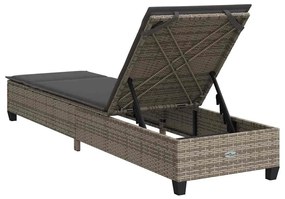 szürke polyrattan napozóágy párnákkal 55x200x25,5 cm