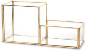 Casablanca design üvegezett arany fém keretes nyitott asztali tárolódoboz 10x20x7cm