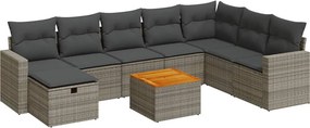 vidaXL 9 részes szürke polyrattan kerti ülőgarnitúra párnákkal