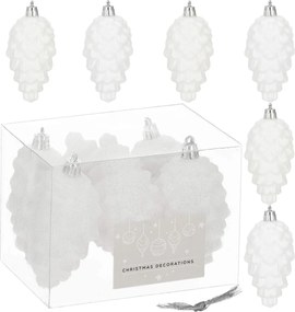 Karácsonyfa Bombák Toboz Szett 6 Db-os Nagy Törhetetlen Medál Fehér 9,5cm
