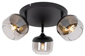 Design spotlámpa fekete arannyal és füstüveggel 3-lámpás kerek - Kyan