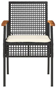vidaXL 3 részes fekete polyrattan és akácfa bisztrószett párnákkal