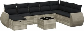 vidaXL 9 részes világosszürke polyrattan kerti ülőgarnitúra párnával