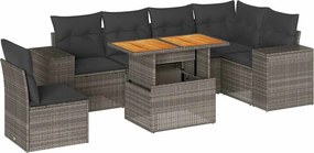vidaXL 7 részes szürke polyrattan kerti ülőgarnitúra párnákkal