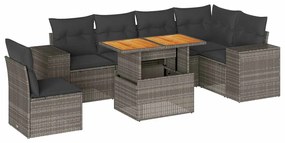 vidaXL 7 részes szürke polyrattan kerti ülőgarnitúra párnákkal