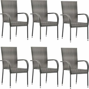 vidaXL 6 db szürke rakásolható polyrattan kültéri szék