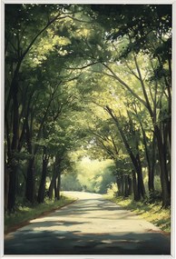Poszter Keret Alumínium Tájkép Természet Fák Sikátor Út Nap Nyár 40x60
