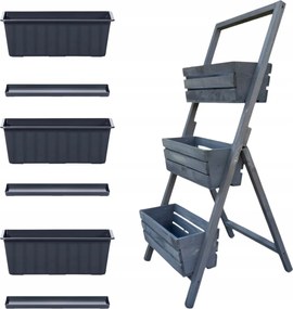 Virágtartó állvány fa összecsukható virágtartó 3 virágtartó állvány szürke