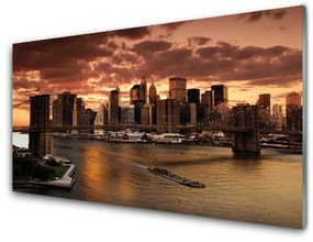 Modern üvegkép City of Brooklyn Bridge 100x50 cm 2 fogas