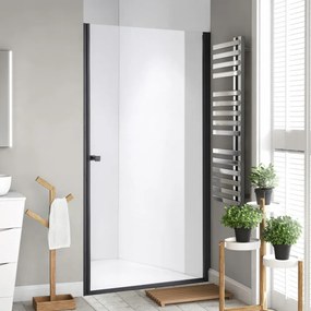 Stuxi Bari Black 80 cm széles egyszárnyú nyíló zuhanyajtó, 6 mm vízlepergető üveggel, matt fekete profillal, 195 cm magas