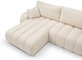 L-alakú, bal oldali, tárolós, bézs DESIO sarokkanapé, ággyá nyitható