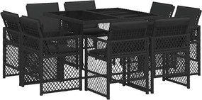vidaXL 9 részes fekete polyrattan kerti étkezőgarnitúra párnákkal