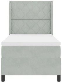 Box Spring Ágy Matraccal és LED Fény Világosszürke 90x190 cm Bársony