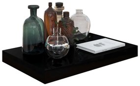 magasfényű fekete MDF lebegő fali polc 40 x 23 x 3,8 cm