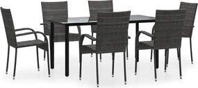 vidaXL 7 részes szürke polyrattan kerti étkezőgarnitúra