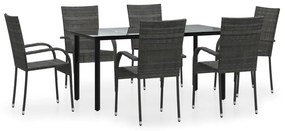 vidaXL 7 részes szürke polyrattan kerti étkezőgarnitúra