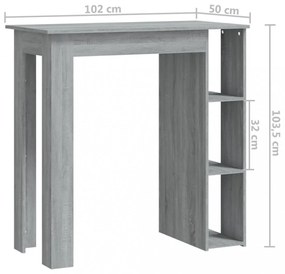 szürke sonoma szerelt fa bárasztal polccal 102 x 50 x 103,5 cm