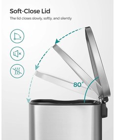 Konyhai pedálos szemetes, 50 literes szemetes kuka, ezüst