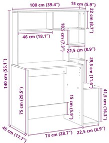 vidaXL betonszürke szerelt fa íróasztal polcokkal 100x45x140 cm