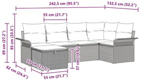 6 darabos Kerti Kanapé Szett Párnázott Fekete Poli Rattan