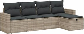 vidaXL 5 részes világosszürke polyrattan kerti ülőgarnitúra párnákkal