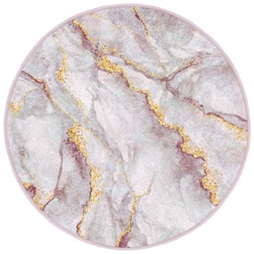 Világos rózsaszín-aranyszínű mosható kerek szőnyeg ø 120 cm Marble – Mila Home