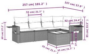 6 részes fekete polyrattan kerti ülőgarnitúra párnákkal