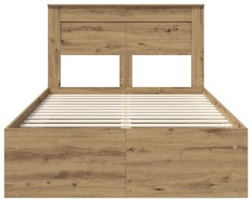 vidaXL Ágykeret matracmal Művészi tölgy 135 x 190 cm Tömör fenyőfa