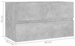 betonszürke szerelt fa mosdószekrény 80 x 38,5 x 45 cm