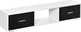 HOMCOM TV állvány 60"-ig Modern stílusú nappali TV asztal 2 fiókkal és nyitott rekesszel 140x30x32 cm Fehér és fekete | Aosom