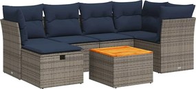 vidaXL 7 részes szürke polyrattan kerti ülőgarnitúra párnákkal
