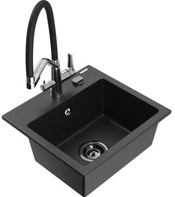 Mexen Milo 1-medencés gránit mosogató konyhai csapteleppel Duo, fekete/arany metál - 6505-75-671701-07-B